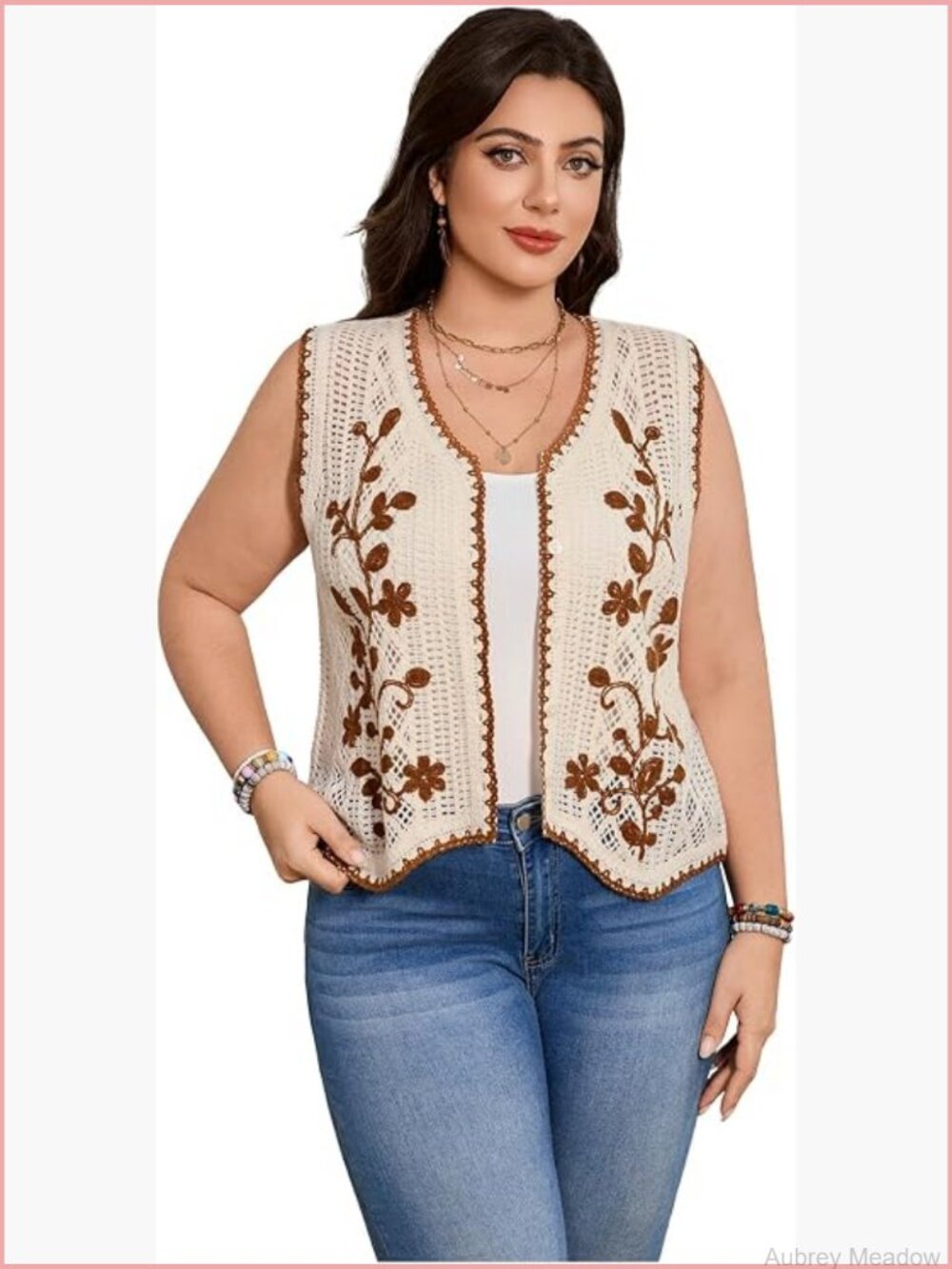 Plus Size Crochet Tank Top Boho Floral Vest Sleeveless Western Cowgirl Rodeo